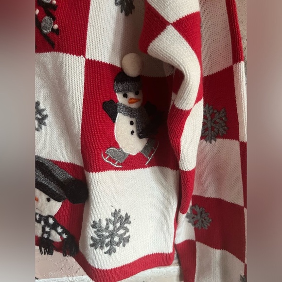 Vintage Marisa Christina Christmas Checkered Snowman Ramie holiday Sweater - Picture 6 of 11